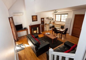 2 Bedroom Spa Chalet has one fully closed up bedroom and a loft bedroom. Features a Spa Bath