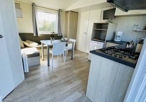 Child friendly 4-person mobile home on a farm campsite near Zoutelande