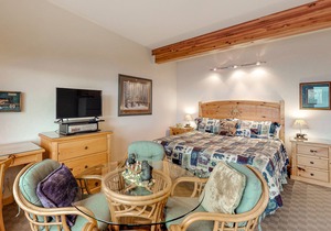 Lakefront studio with breathtaking balcony views, docks for swimming & kayaking