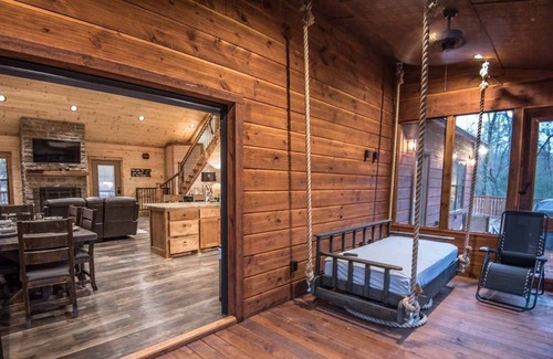 Broken Bow Cabin | All Decked Out Cabin in the Woods With Fireplace, Bbq, and Swing Bed by Redawning
