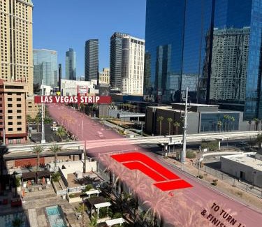 Las Vegas Apartment | Eclipse Studio at MGM Signature Tower 3 BALCONY STRIP VIEW F1 TRACK VIEW
