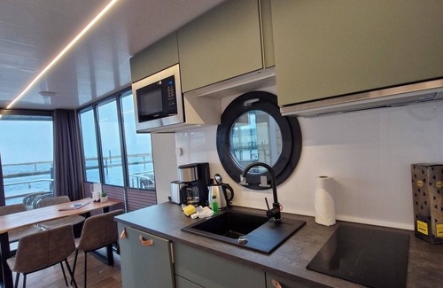 Wendtorf Boat Rental | Houseboat Fjord Cumulus with bio sauna and roof terrace in Wendtorf/Kiel Fjord