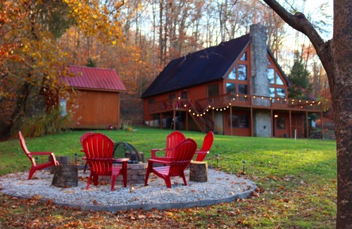 Irvine House | Relax & Recharge A Frame Retreat firepit hot tub sauna gym fishing forest escape