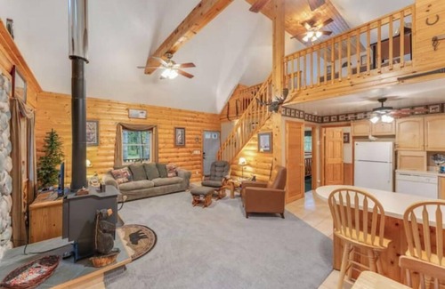 Big Flats Cabin | Rustic Log Cabin on Wooded Acreage Creek Fishing, Firepit, Near Lakes & Golf