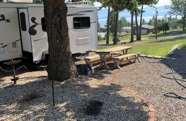 Beautiful views of flathead lake in our 30 ft trailer with two slides. You are w
