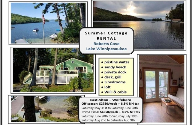 Lake Winnipesaukee Private Waterfront 3-bedroom cottage & dock in Roberts Cove.