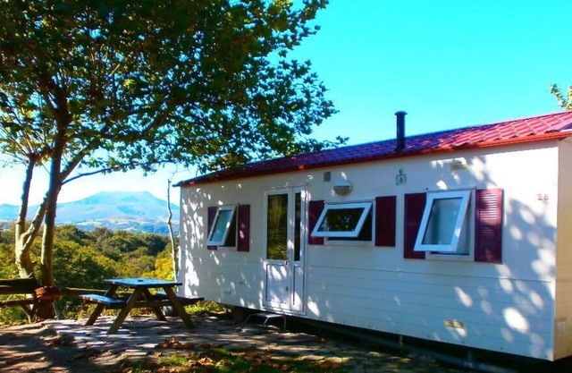 mobile cottage on a hill with views