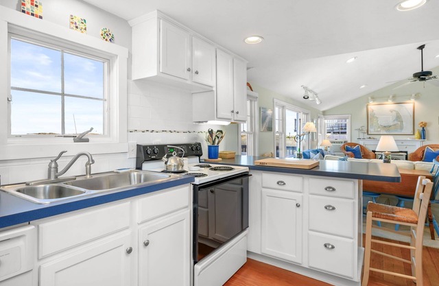 Oceanfront at Sagamore Beach with clean, crisp, Cape Cod interior and coastal furnishings