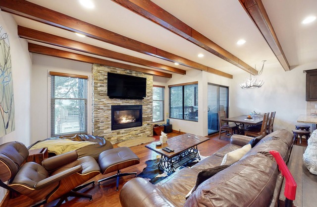 Sophisticated, dog-friendly condo in nature with fireplace - walk to village
