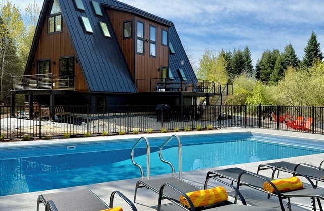 Two Matching Luxury A-Frame Cabins with Two Private Pools. Sleeps 20, Wooded Lot