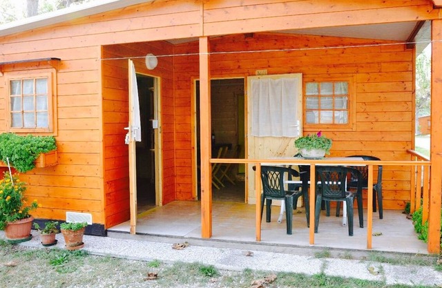 Wooden chalet with terrace in an area near the sea