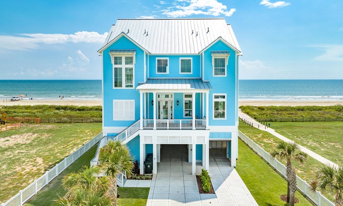Galveston House | Beachfront Luxury w/Hot Tub on Deck, Spacious Private Interior