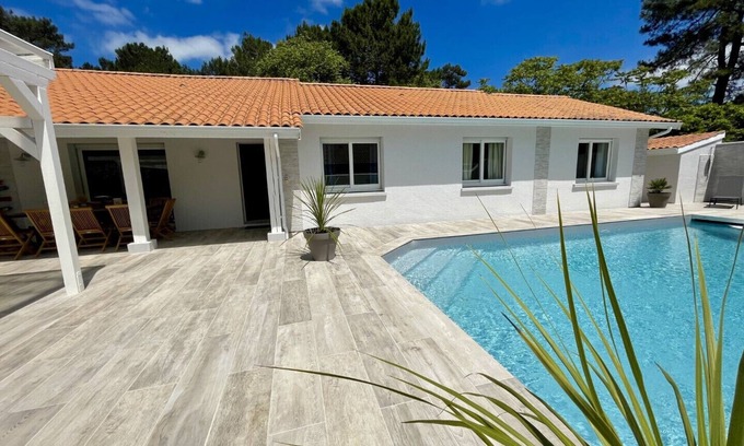 Lacanau-Ocean Villa | Belle villa avec piscine chauffée, 5 chambres à 600 m de la plage - 437803