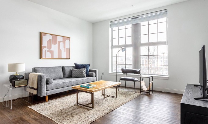 Newtonville Apartment | Chic 1BR w/Gym, W/D, Steps from Newtonville Train by Blueground