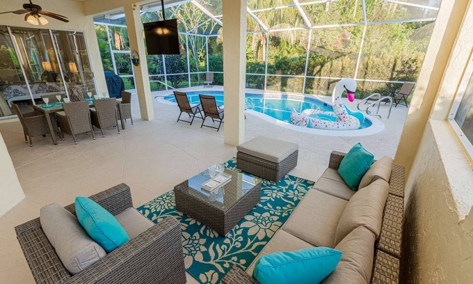 Crown Pointe House | Crown Pointe Heated Pool Home, Covered Lanai w/TV- Renovated w/Coastal Flair, King in Master