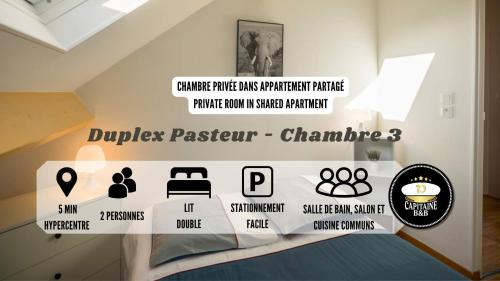 Troyes Bed & Breakfast | Duplex Pasteur - Chambre 3 - Chambre Privée