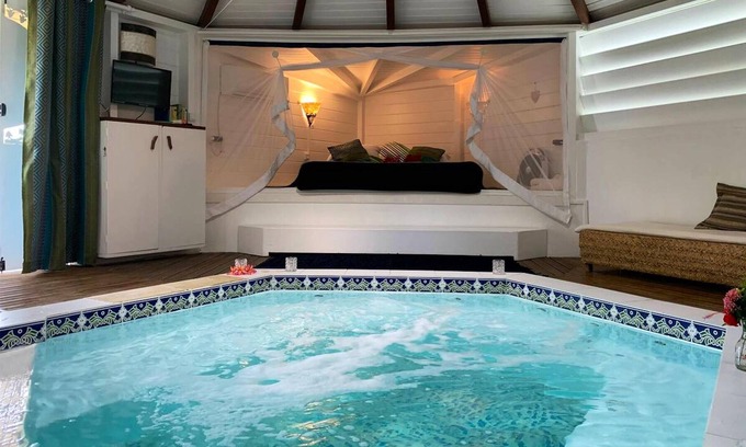 Grand-Bourg Ski Chalet | Homerez - Chalet 700 m away from the beach with shared pool, jacuzzi and terrace
