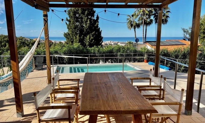 Denia Ski Chalet | House with pool and sea views bordering natural park, pet friendly