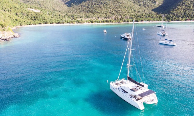 Great Cruz Bay Boat Rental | Luxury Catamaran Anchored in beautiful St John