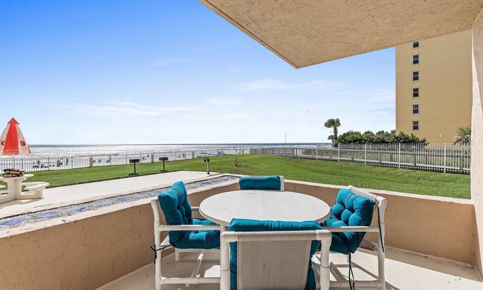 New Smyrna Beach Condo | OceanFront Ground Floor Condo w Pool, Walk to Flagler