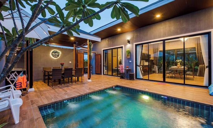 Kao Yai Villa | Sky Blue Pool Villa at Hua Hin 3bedrooms and 4 Bathrooms Near Cha-am Beach