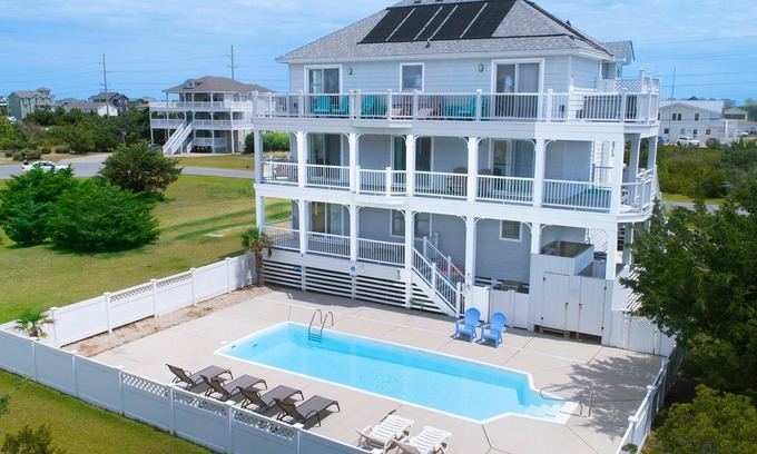 Wind Over Waves House | Soundside Home w/Private Pool, Hot Tub, Game Room, Cabana, Community Boat Ramp