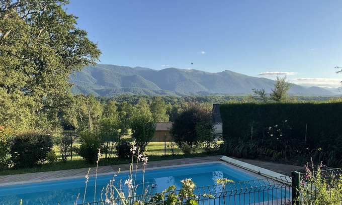 Ogeu-Les-Bains House | Stunning views of the Pyrenees, large secluded garden & private heated pool