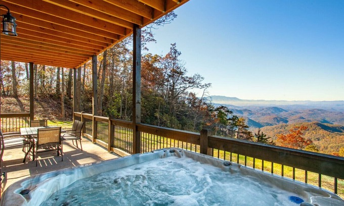 Sevierville Cabin | Sunset View 5BR Cabin w/Heated Pool, Theater & Game Zone