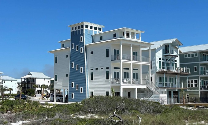 Cape San Blas House | The Lighthouse: Gulf-Front, Pets OK! Spacious, Private Boardwalk, Pool, Theater