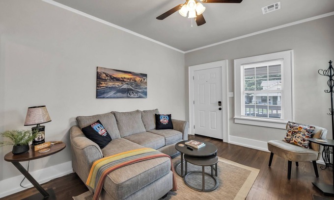 Tulsa House | The Peach on Route 66/TV in Both Bedrooms/Pergola
