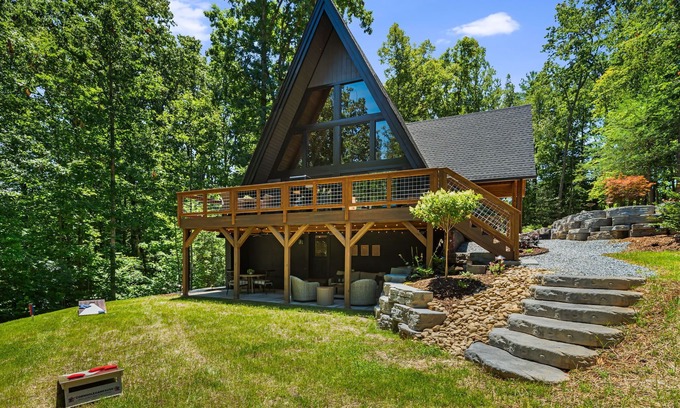 Lenoir Ski Chalet | Unique A-Frame cabin with Hot tub,Firepit,Jukebox