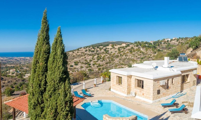 Peristerona Villa | Villa Heaven: Large Private Pool, Sea Views, A/C, WiFi, Eco-Friendly