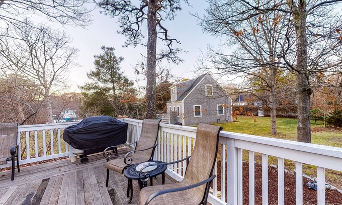 East Chop House | Wonderful three-story home with lovely decks, firepit, fast WiFi & washer/dryer