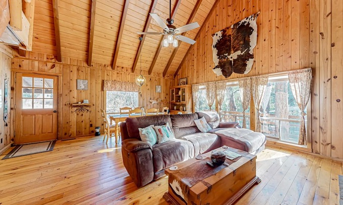 Prescott House | Peaceful home with scenic on-site pond, firepit, outdoor areas, & private W/D